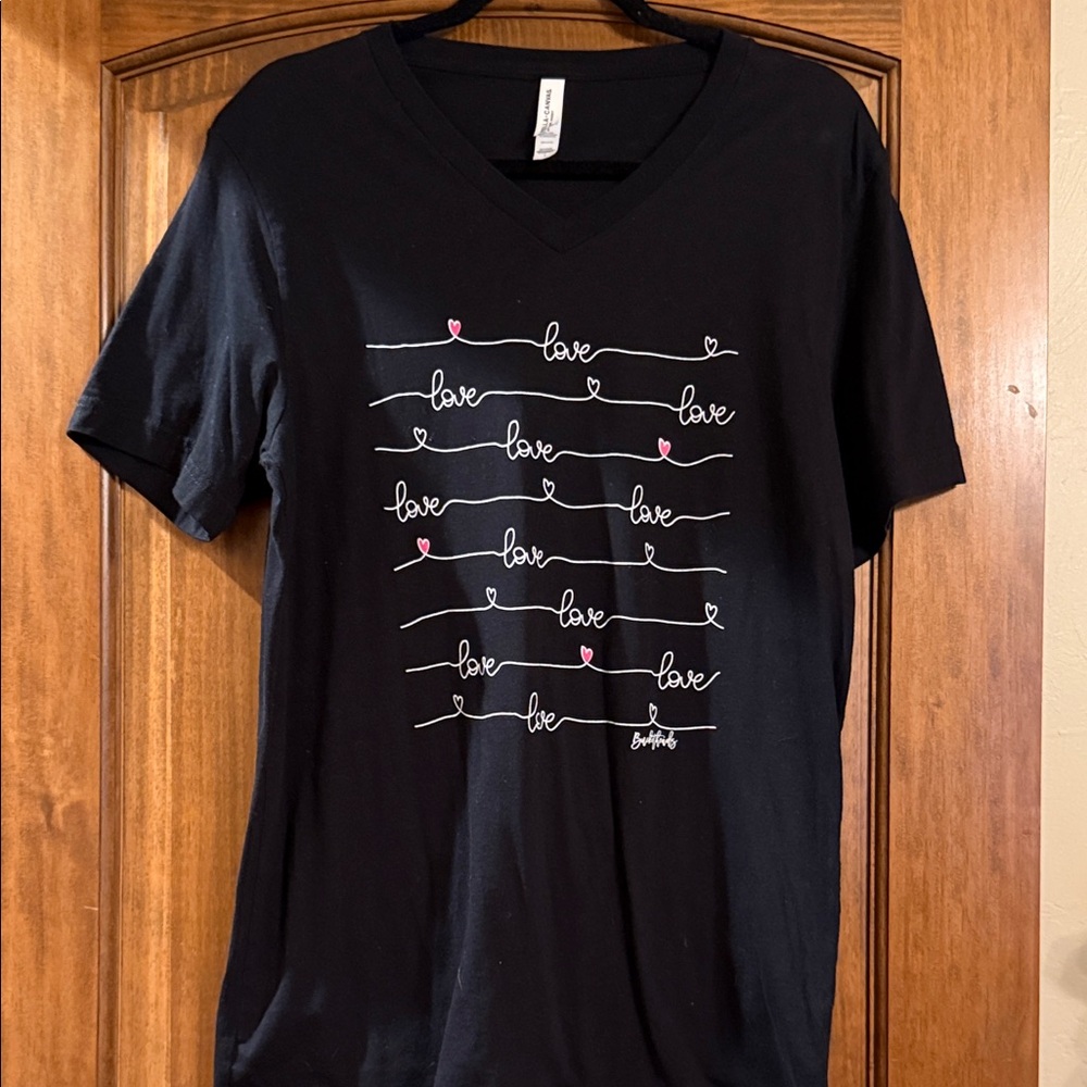 Women’s Black V-Neck T-Shirt with Love Design